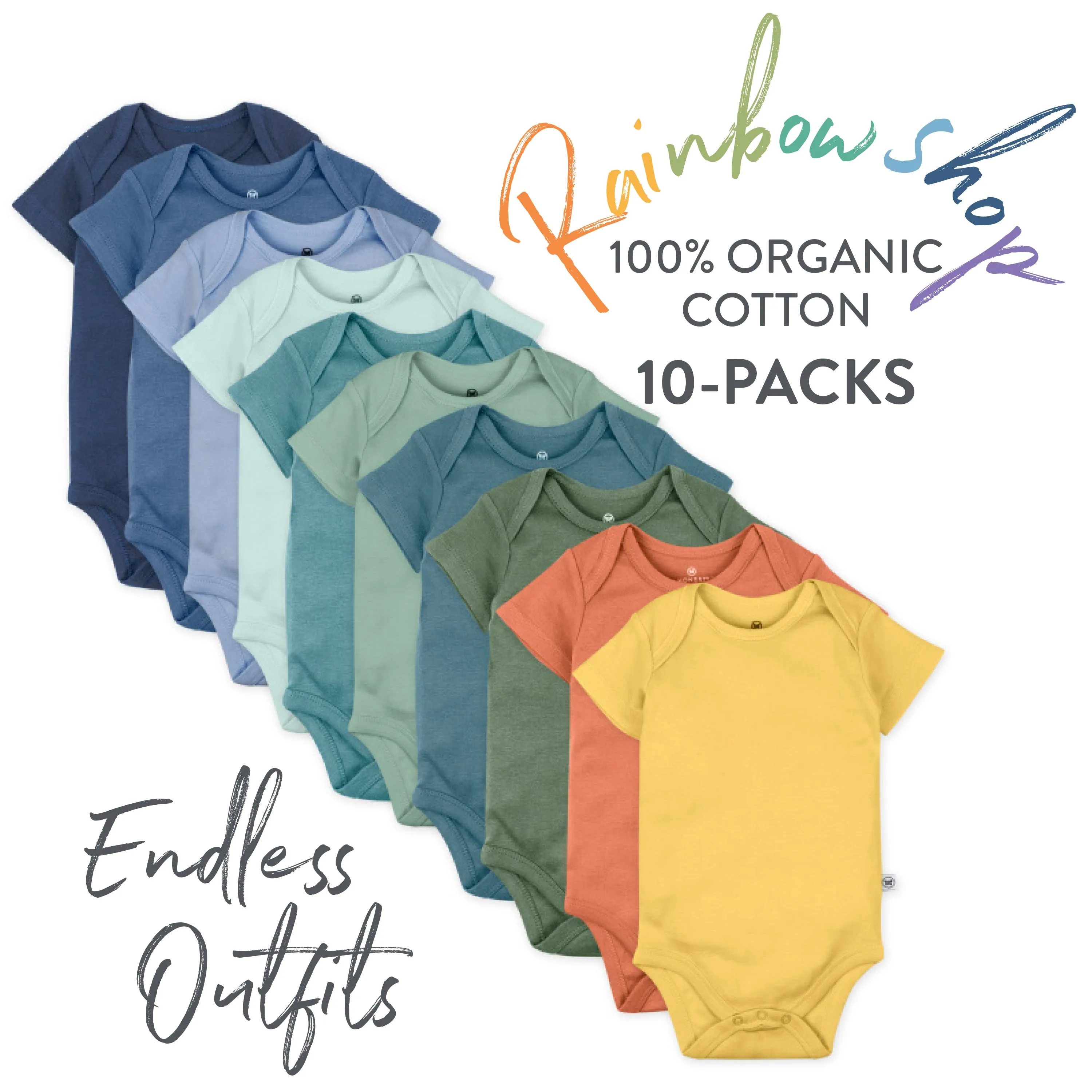 20-Pack Organic Cotton Short Sleeve Bodysuit & Bandana Bib Burp Cloth Bundle