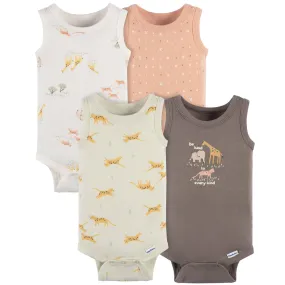 4-Pack Baby Neutral Ivory Safari Sleeveless Onesies® Bodysuits