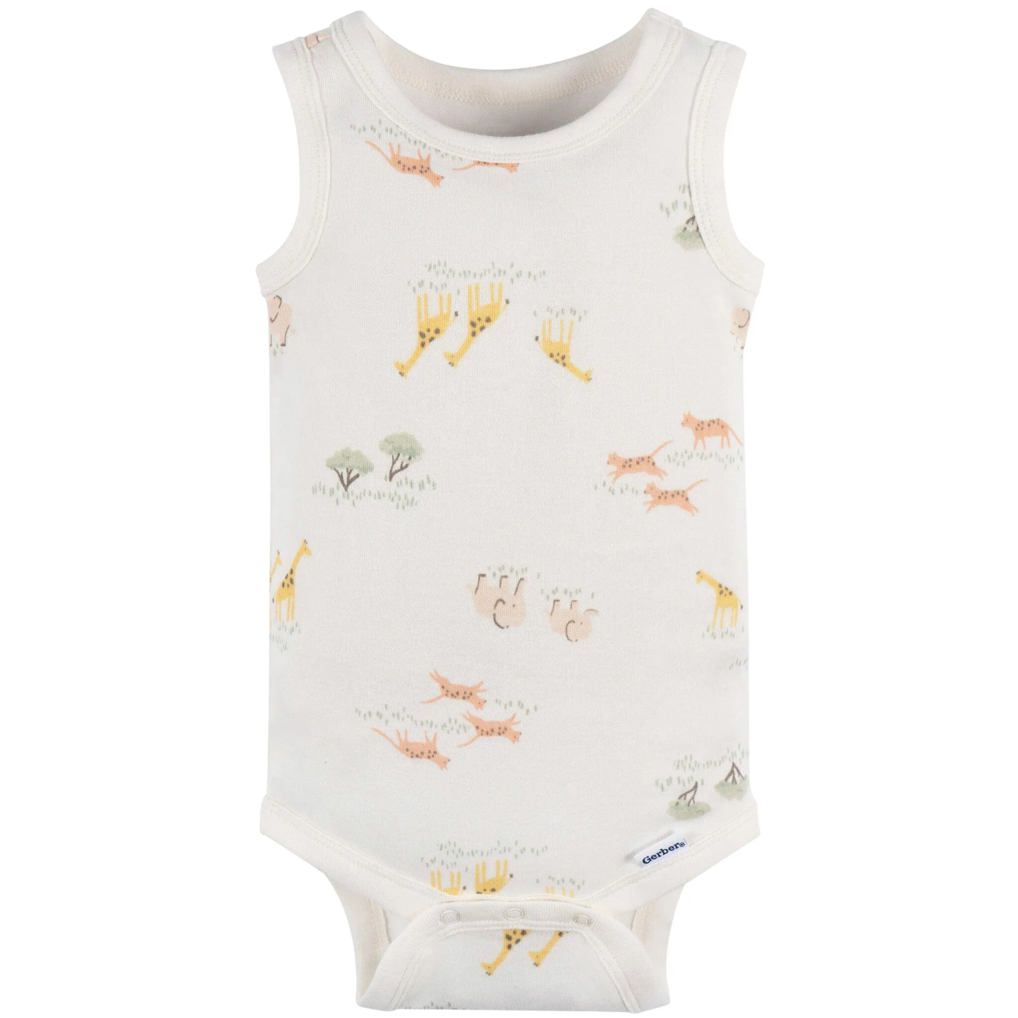 4-Pack Baby Neutral Ivory Safari Sleeveless Onesies® Bodysuits