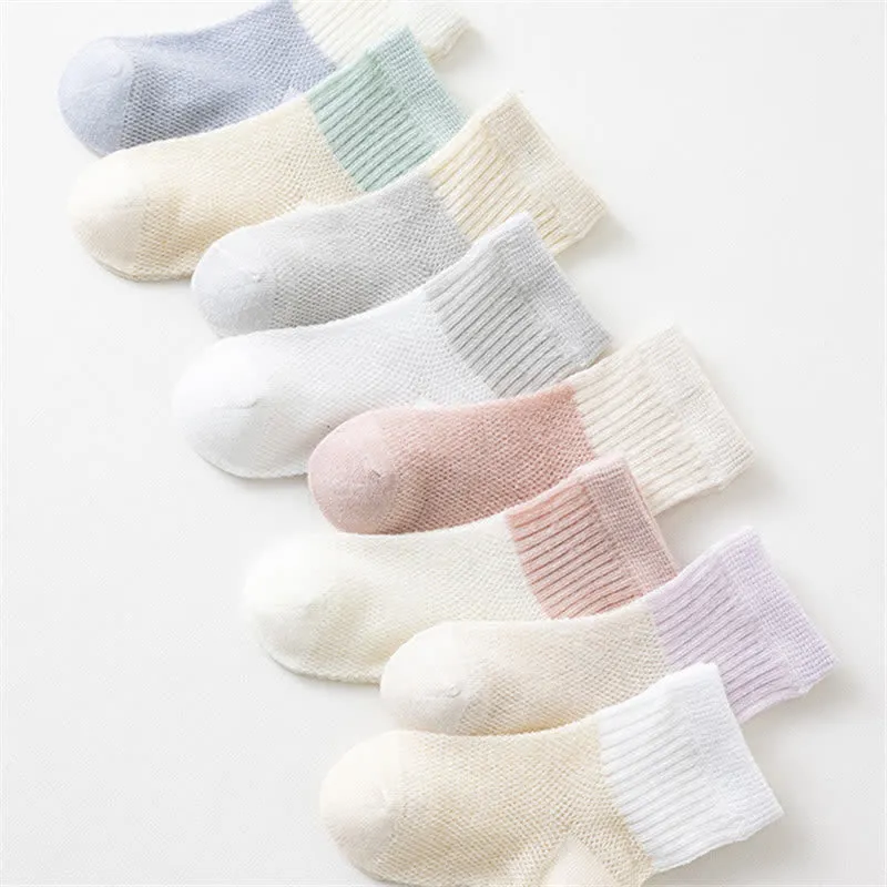 4 Pairs Baby Simple Splicing Soft Socks