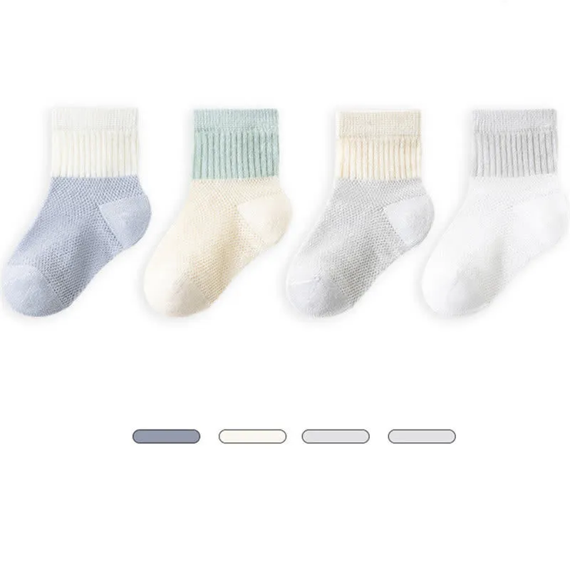 4 Pairs Baby Simple Splicing Soft Socks
