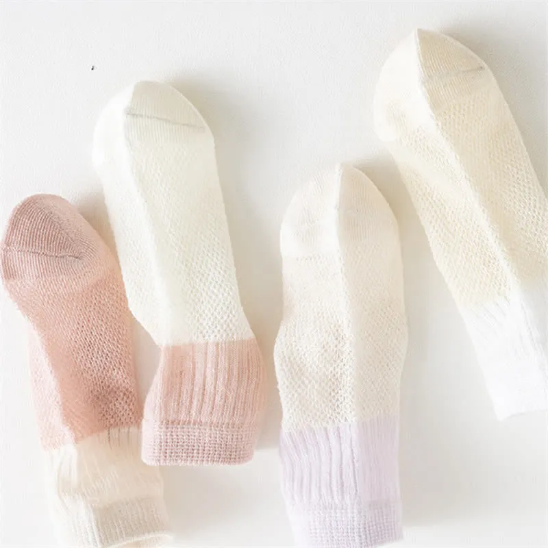 4 Pairs Baby Simple Splicing Soft Socks