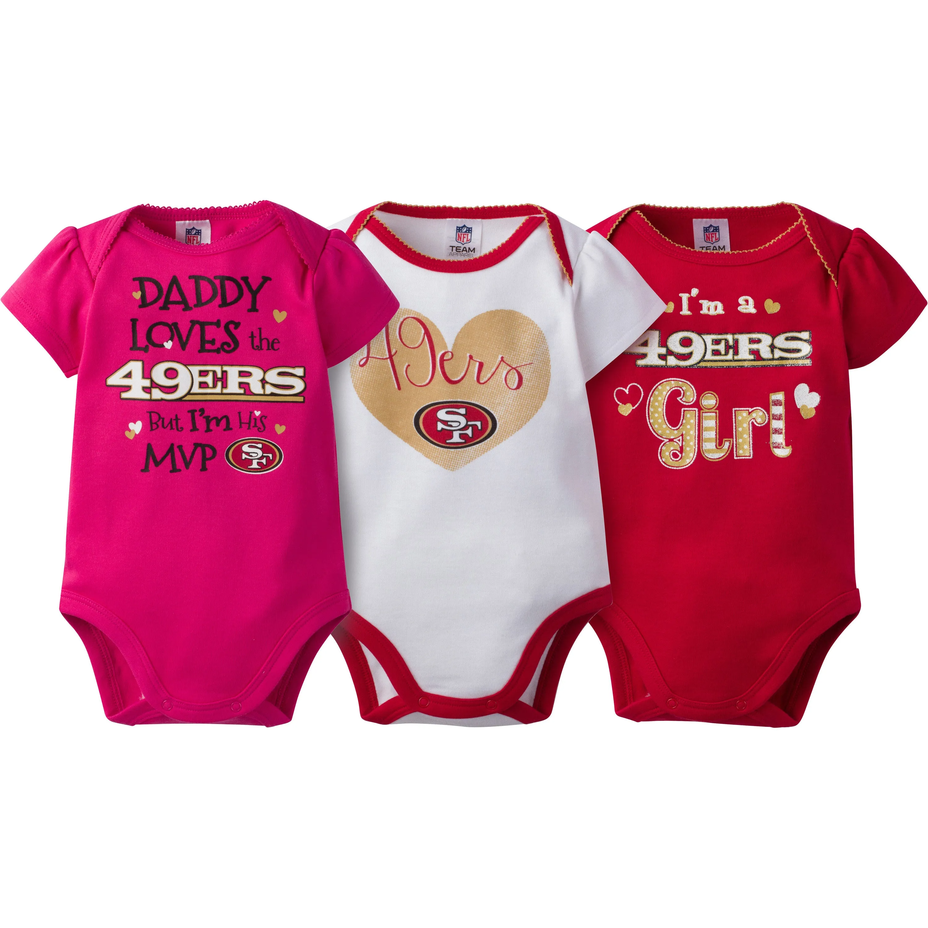 49ers Girls 3 Pack Short Sleeved Onesies (Only 6-12M Left)
