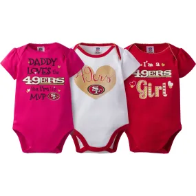 49ers Girls 3 Pack Short Sleeved Onesies (Only 6-12M Left)