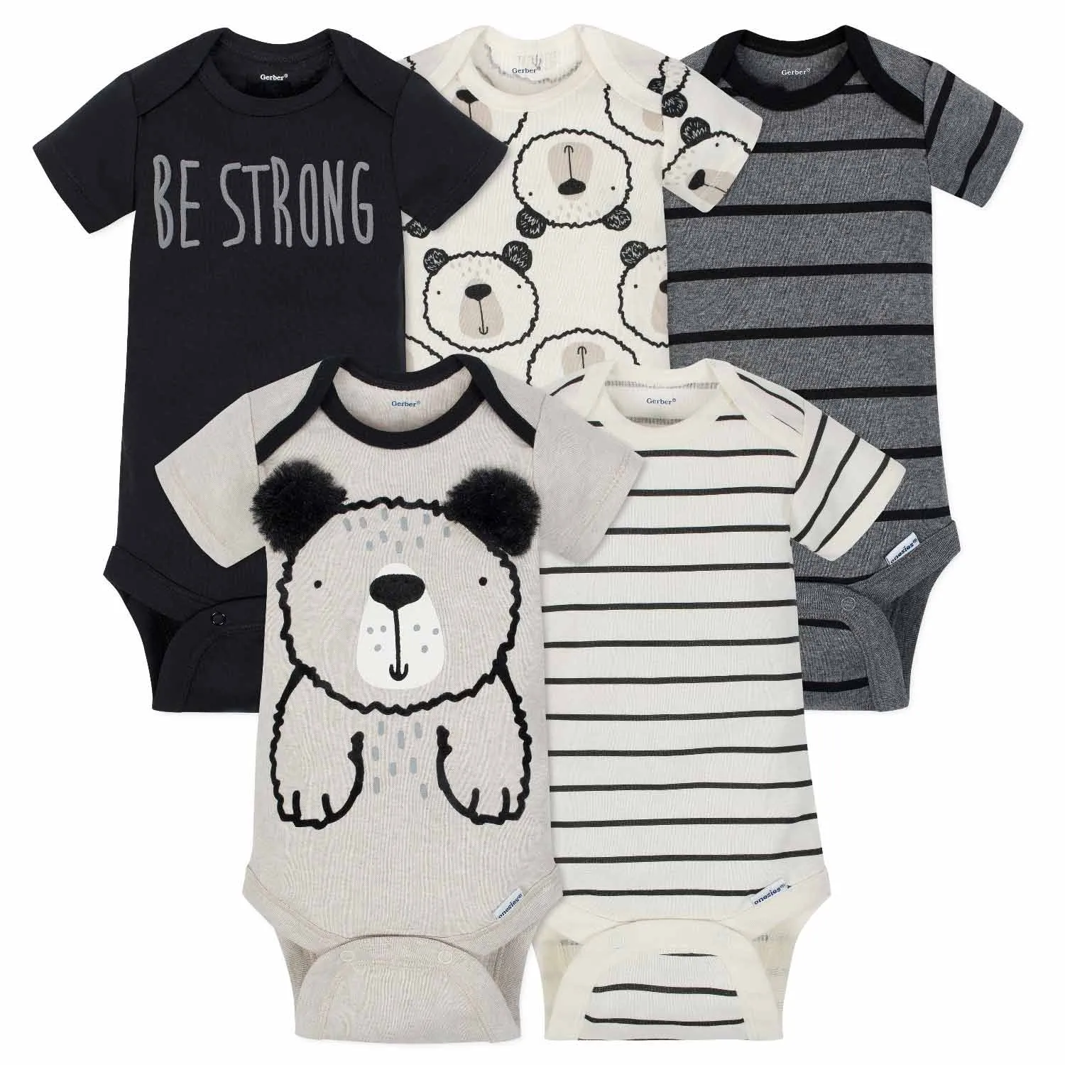 5-Pack Boys Bear Short Sleeve Onesies® Bodysuits