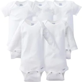5-Piece White Assorted Long & Short-Sleeve Onesies® Bodysuits