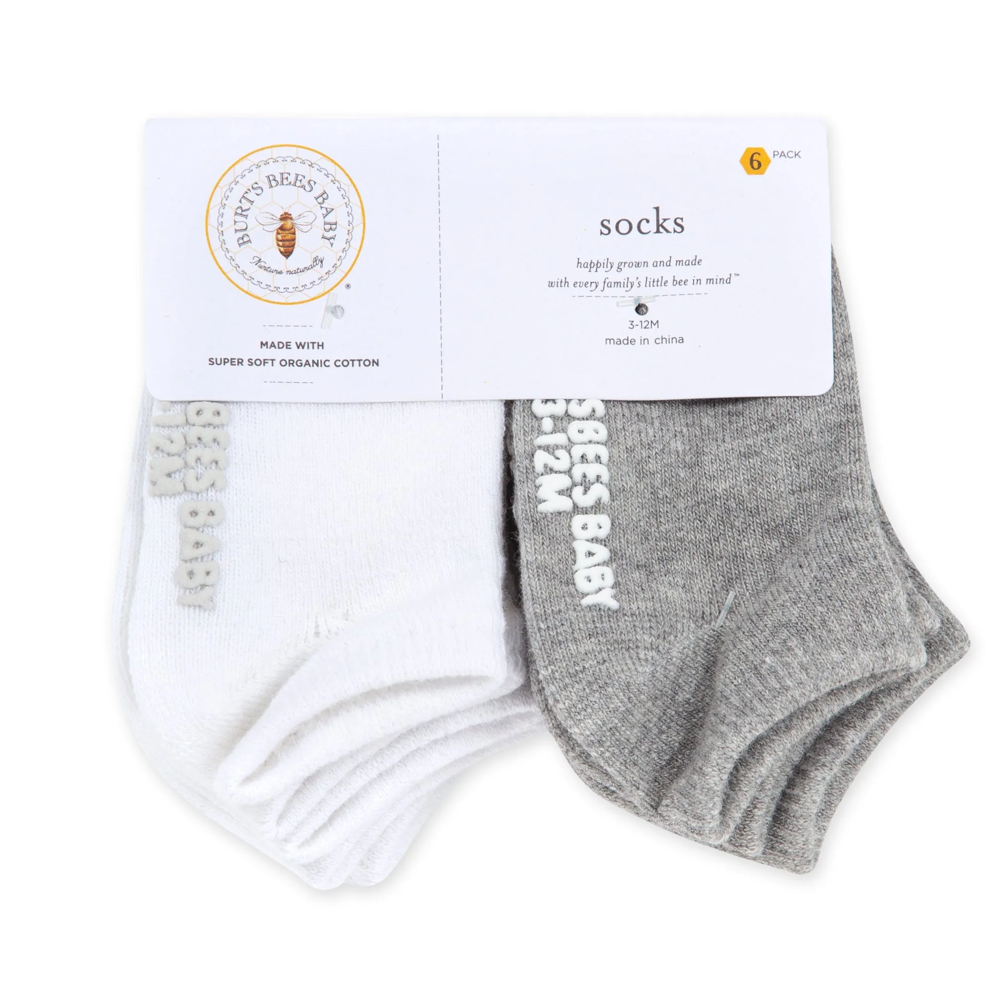 6 Pack Organic Cotton Ankle Socks - White & Grey