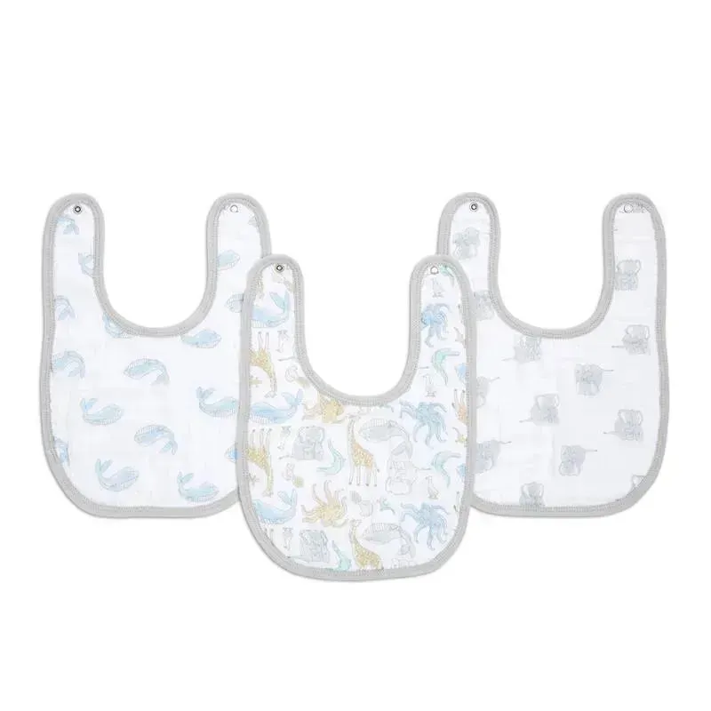 Aden   Anais - 3Pk Cotton Muslin Snap Bib, Natural History