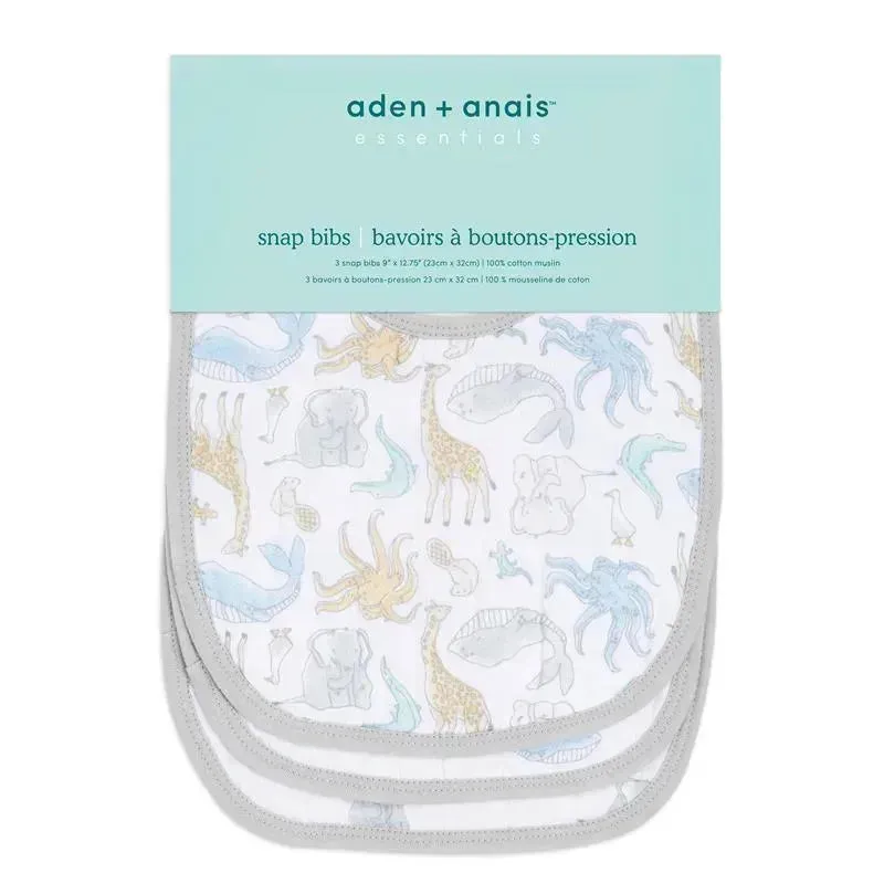 Aden   Anais - 3Pk Cotton Muslin Snap Bib, Natural History