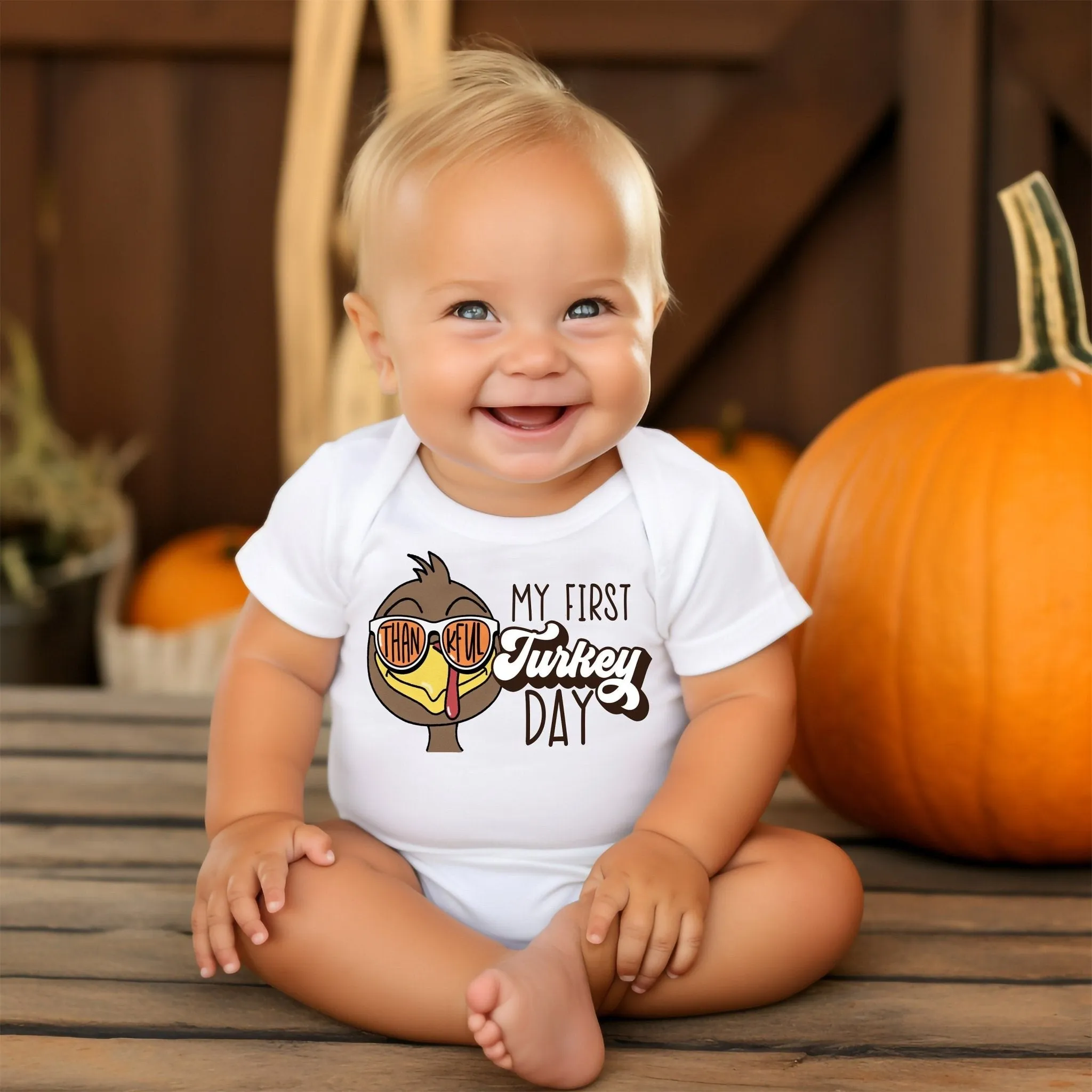 Baby Boy 1st Thanksgiving  My First Turkey Day Bodysuit