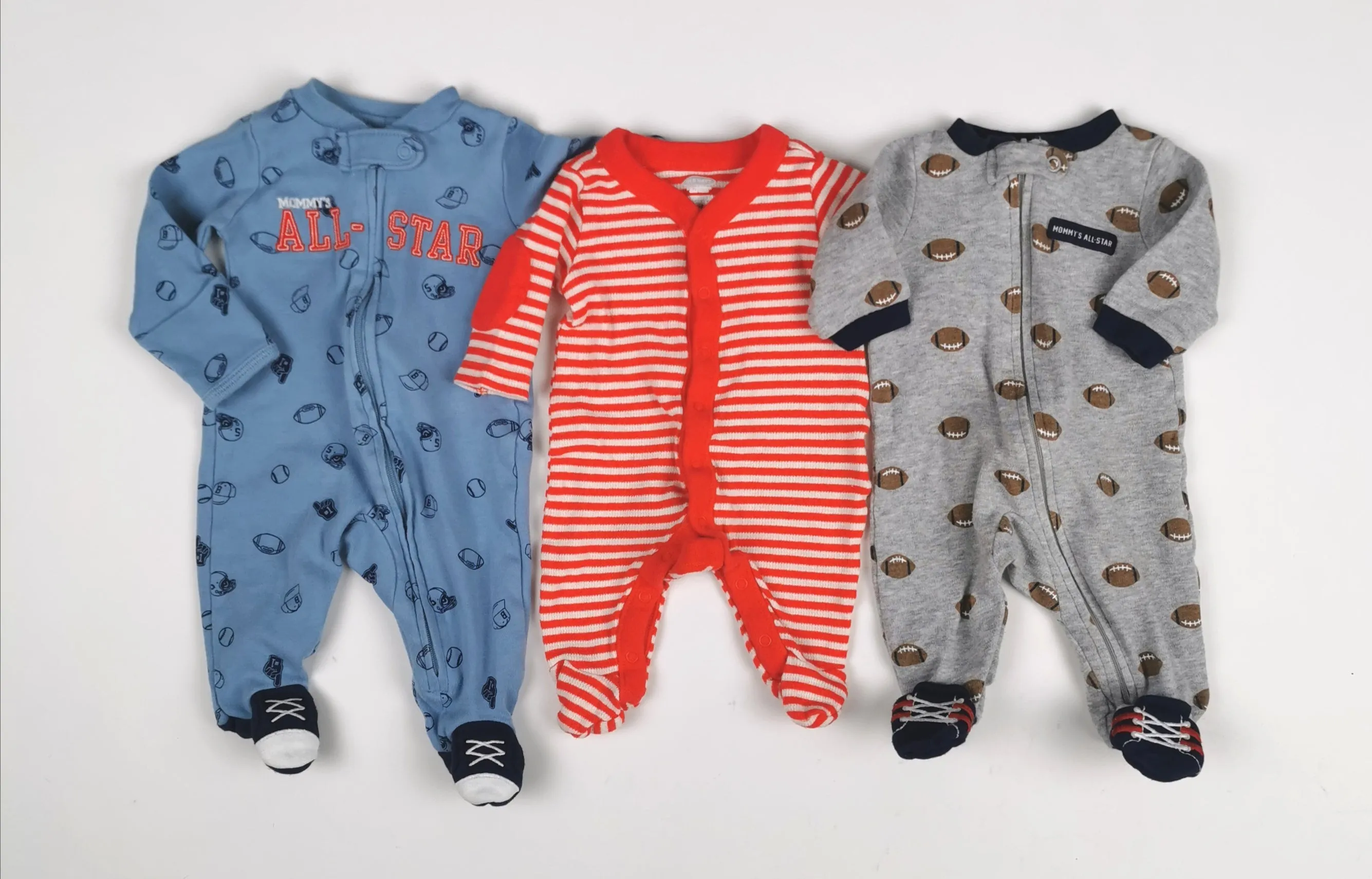 BABY BOY SIZE NEWBORN - 3 Pack Soft Cotton, Footed Onesies VGUC B6