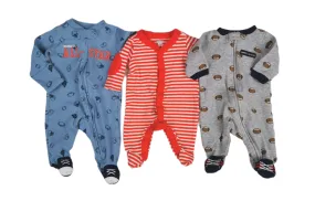 BABY BOY SIZE NEWBORN - 3 Pack Soft Cotton, Footed Onesies VGUC B6