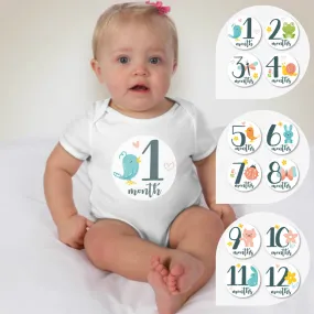Baby Custom Monthly Onesies - Birds