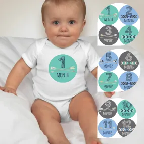 Baby Custom Monthly Onesies - Blue Pastel Arrow