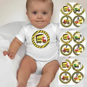 Baby Custom Monthly Onesies - Construction Trucks