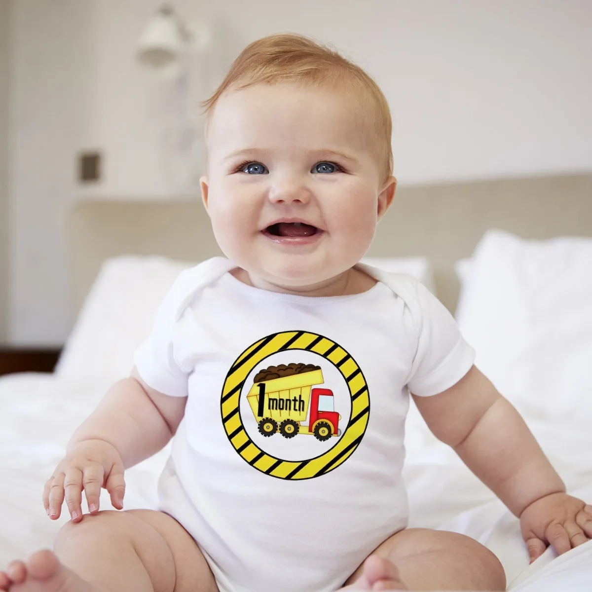 Baby Custom Monthly Onesies - Construction Trucks
