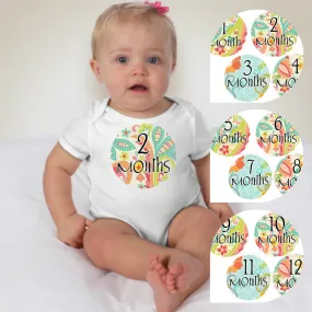 Baby Custom Monthly Onesies - Floral Greens