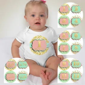 Baby Custom Monthly Onesies - Gold and Pinks