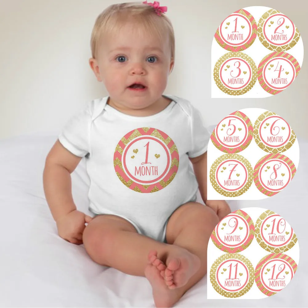 Baby Custom Monthly Onesies - Gold Chevron