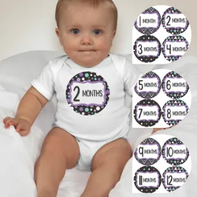 Baby Custom Monthly Onesies - Purple Patterns