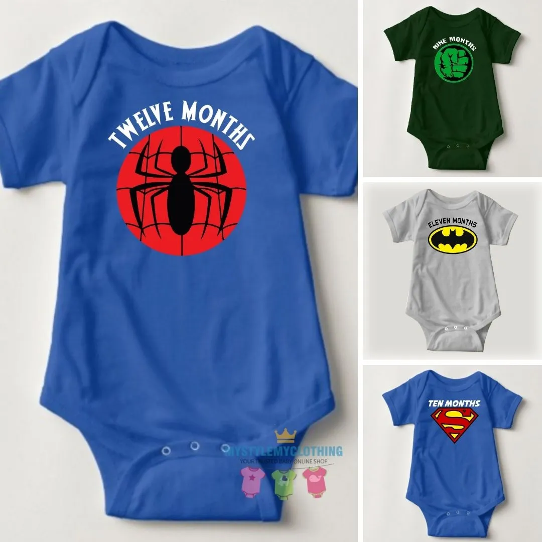 Baby Custom Monthly Onesies - Superheroes Collection