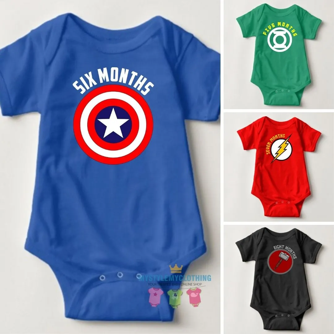 Baby Custom Monthly Onesies - Superheroes Collection