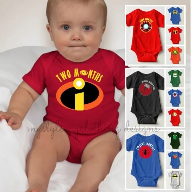 Baby Custom Monthly Onesies - Superheroes Collection