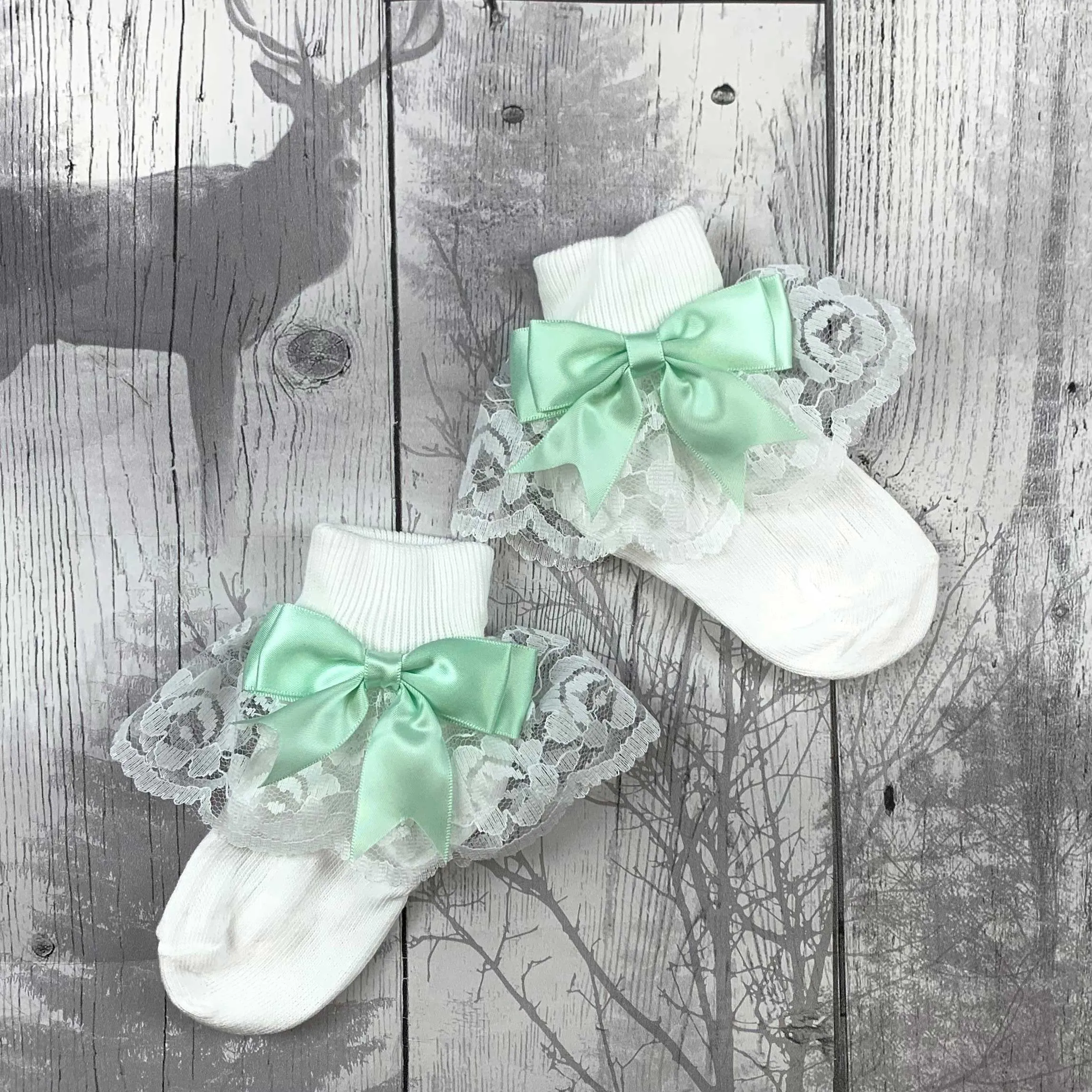Baby Girl Socks - Satin Mint Green Bow
