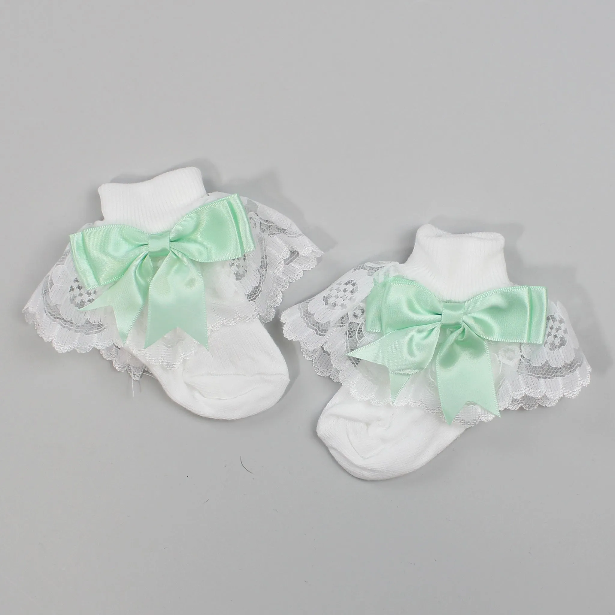 Baby Girl Socks - Satin Mint Green Bow