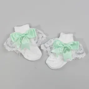 Baby Girl Socks - Satin Mint Green Bow