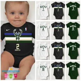 Baby Monthly Onesies - Basketball Jersey Milwaukee Bucks