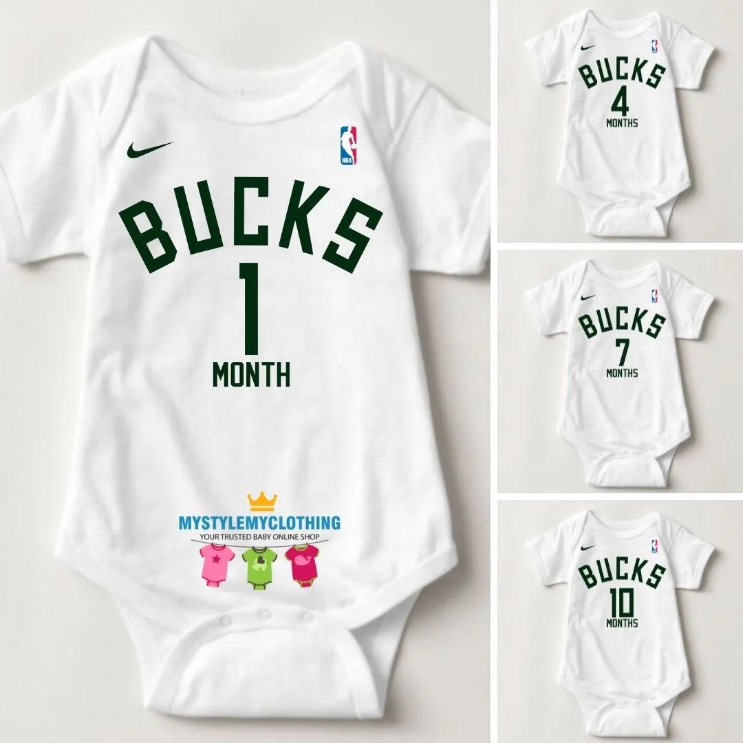 Baby Monthly Onesies - Basketball Jersey Milwaukee Bucks