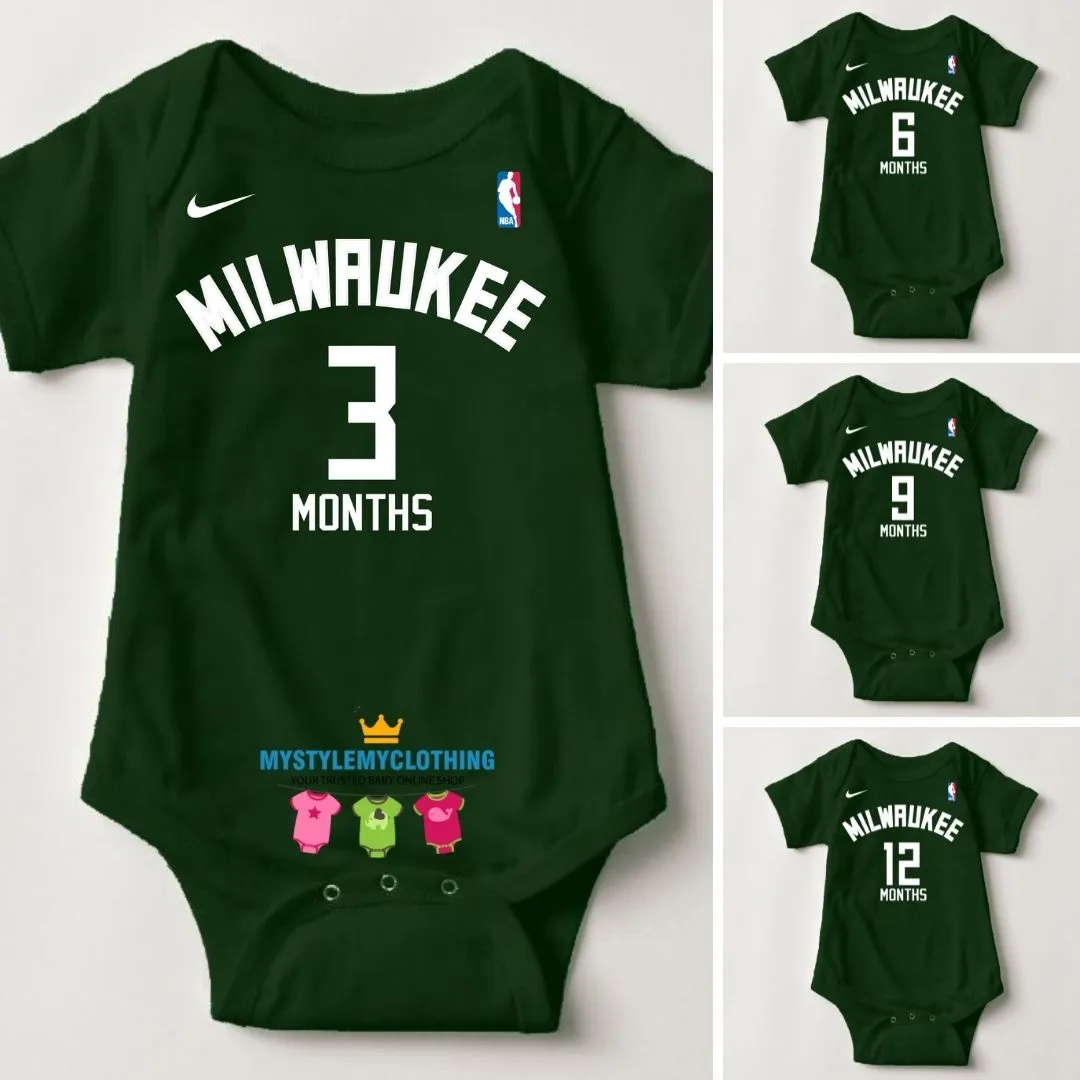 Baby Monthly Onesies - Basketball Jersey Milwaukee Bucks