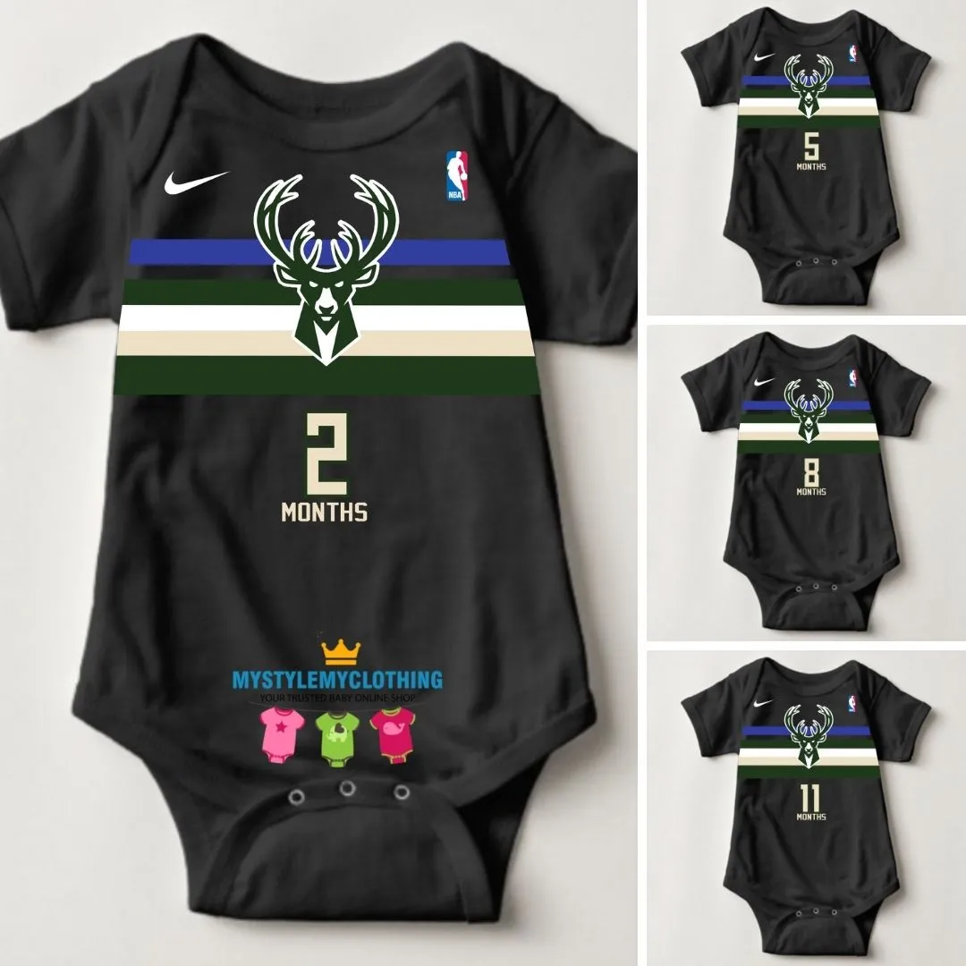 Baby Monthly Onesies - Basketball Jersey Milwaukee Bucks