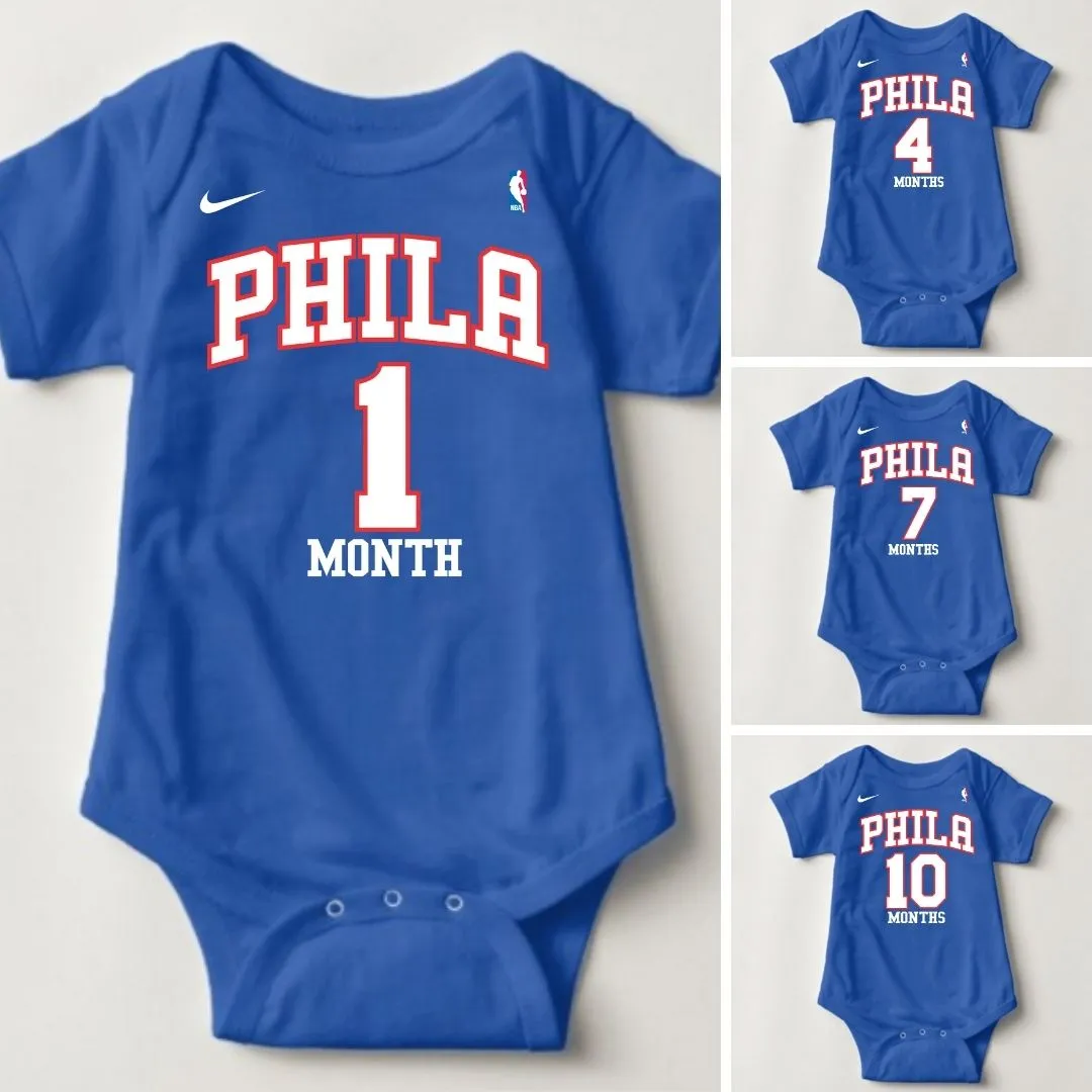 Baby Monthly Onesies - Basketball Jersey Philadelphia 76ers