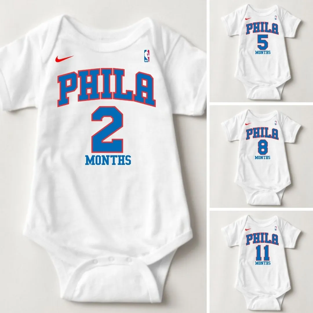 Baby Monthly Onesies - Basketball Jersey Philadelphia 76ers