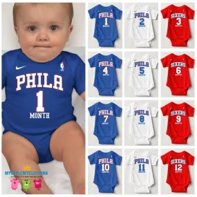 Baby Monthly Onesies - Basketball Jersey Philadelphia 76ers