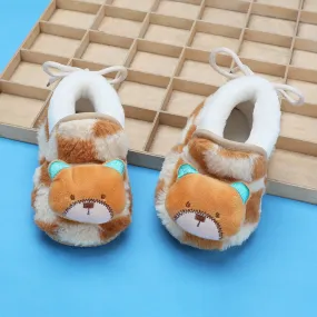 Baby Moo 3D Dear Bear Soft Slip-On Anti-Skid Plush Warm Booties - Brown