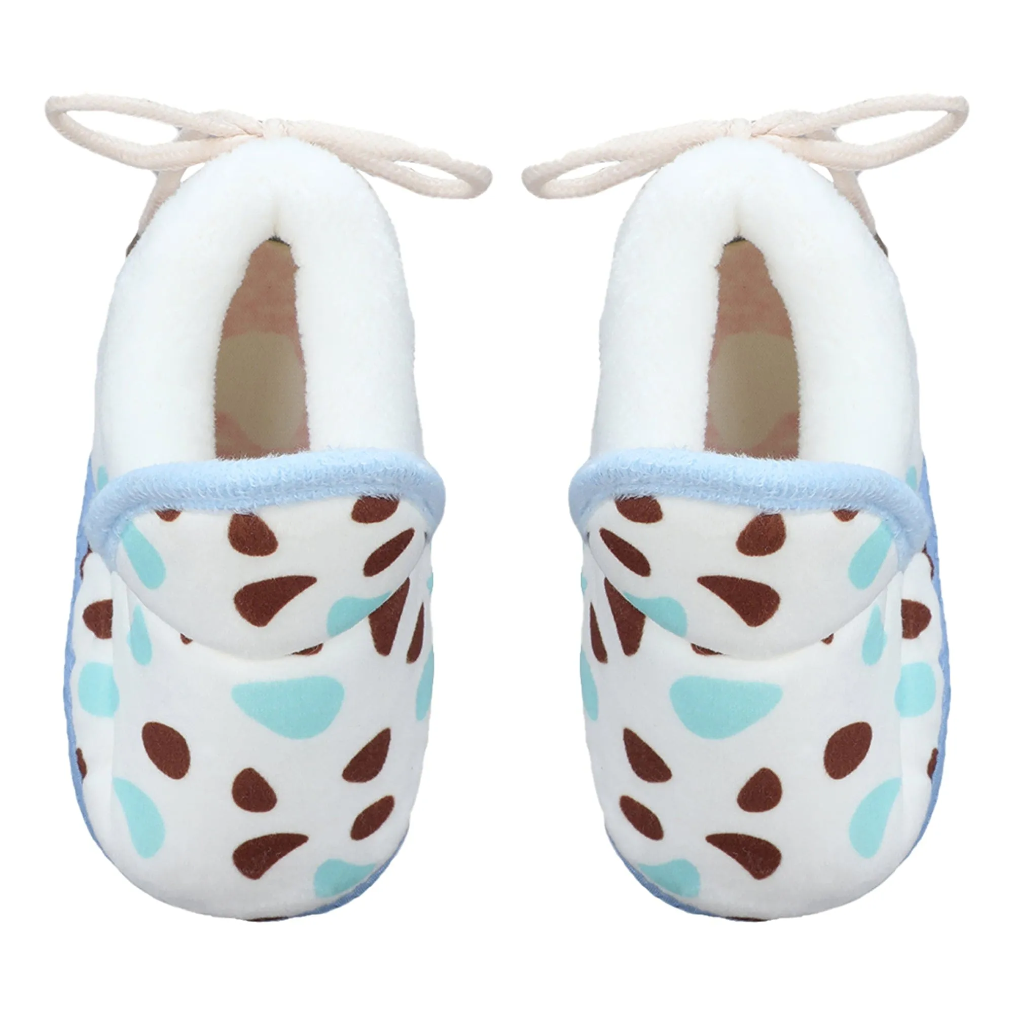 Baby Moo Abstract Spots Soft Slip-On Anti-Skid Plush Warm Booties - Blue