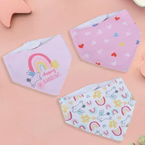 Baby Moo Bunny Chasing Rainbow  Cotton 3 Pack Bandana Bibs - Pink