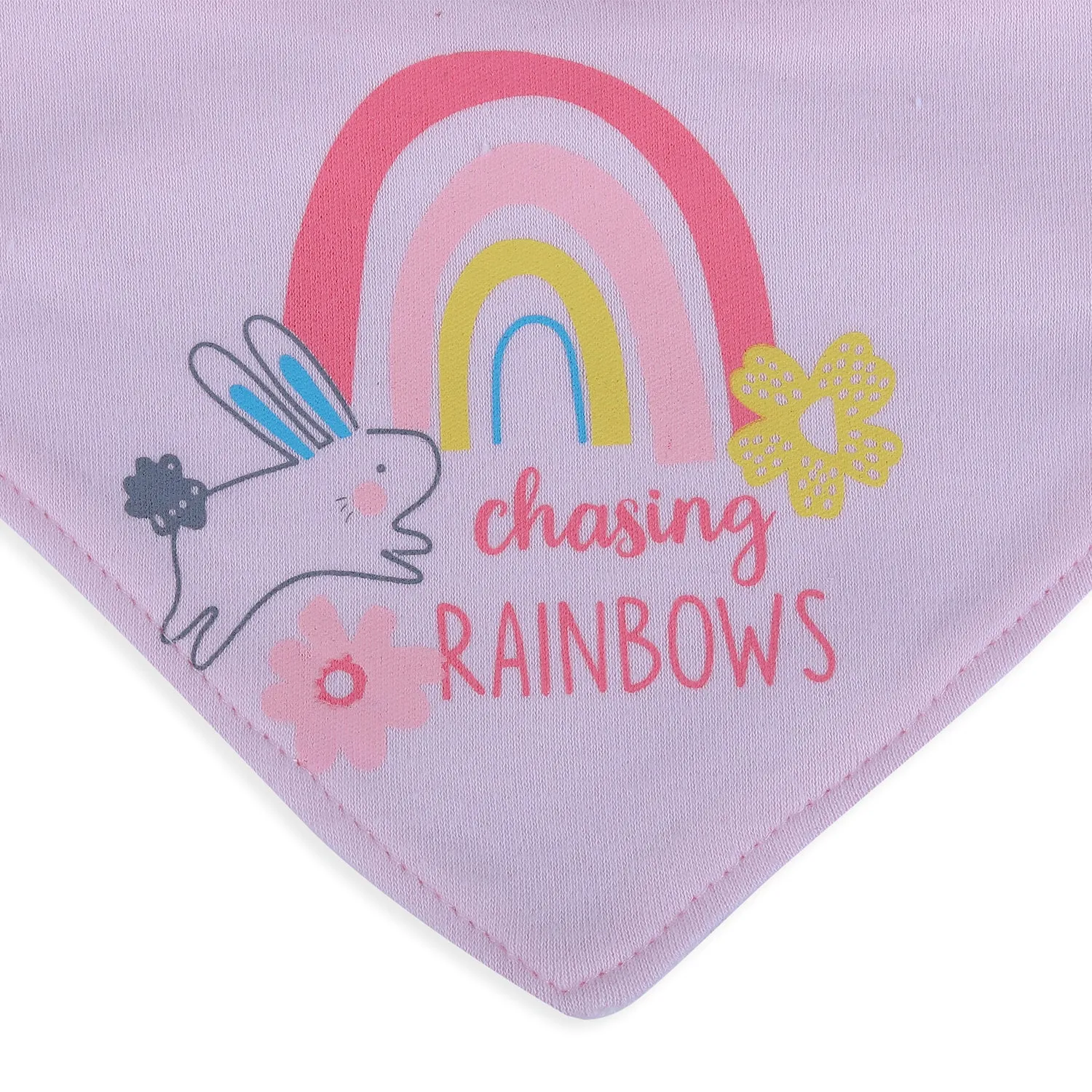Baby Moo Bunny Chasing Rainbow  Cotton 3 Pack Bandana Bibs - Pink