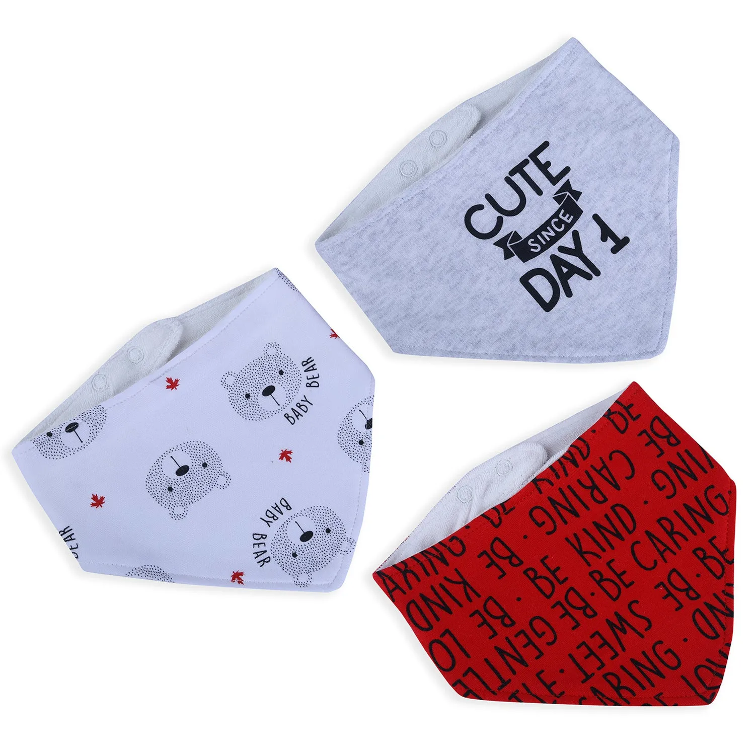 Baby Moo Cute Since Day 1 Cotton 3 Pack Bandana Bibs - Red