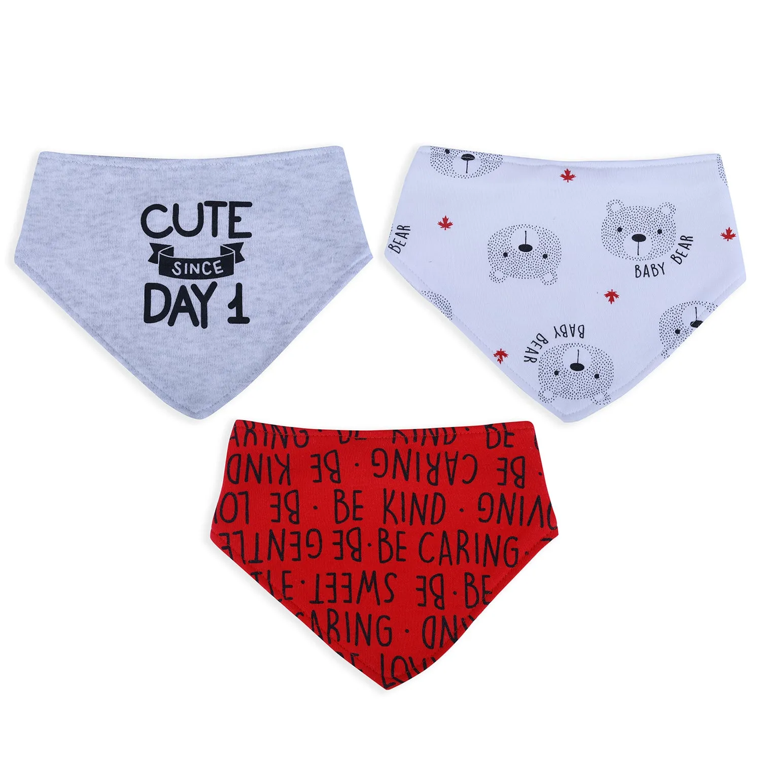 Baby Moo Cute Since Day 1 Cotton 3 Pack Bandana Bibs - Red