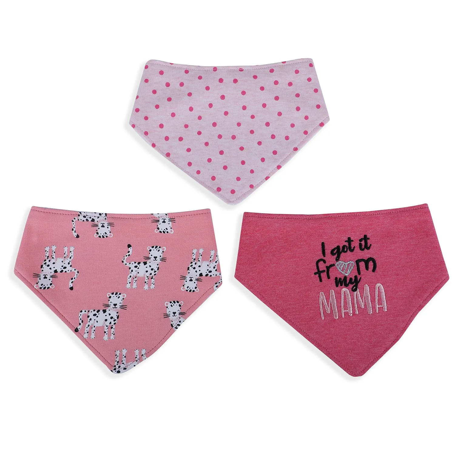 Baby Moo I Got It From My Mama Cotton 3 Pack Bandana Bibs - Pink