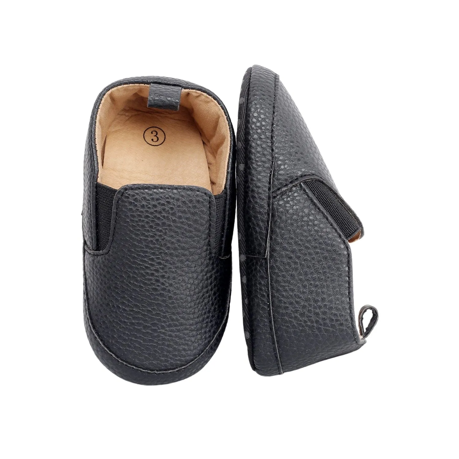 Baby Moo Leather Black Slip-On Booties