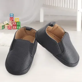 Baby Moo Leather Black Slip-On Booties