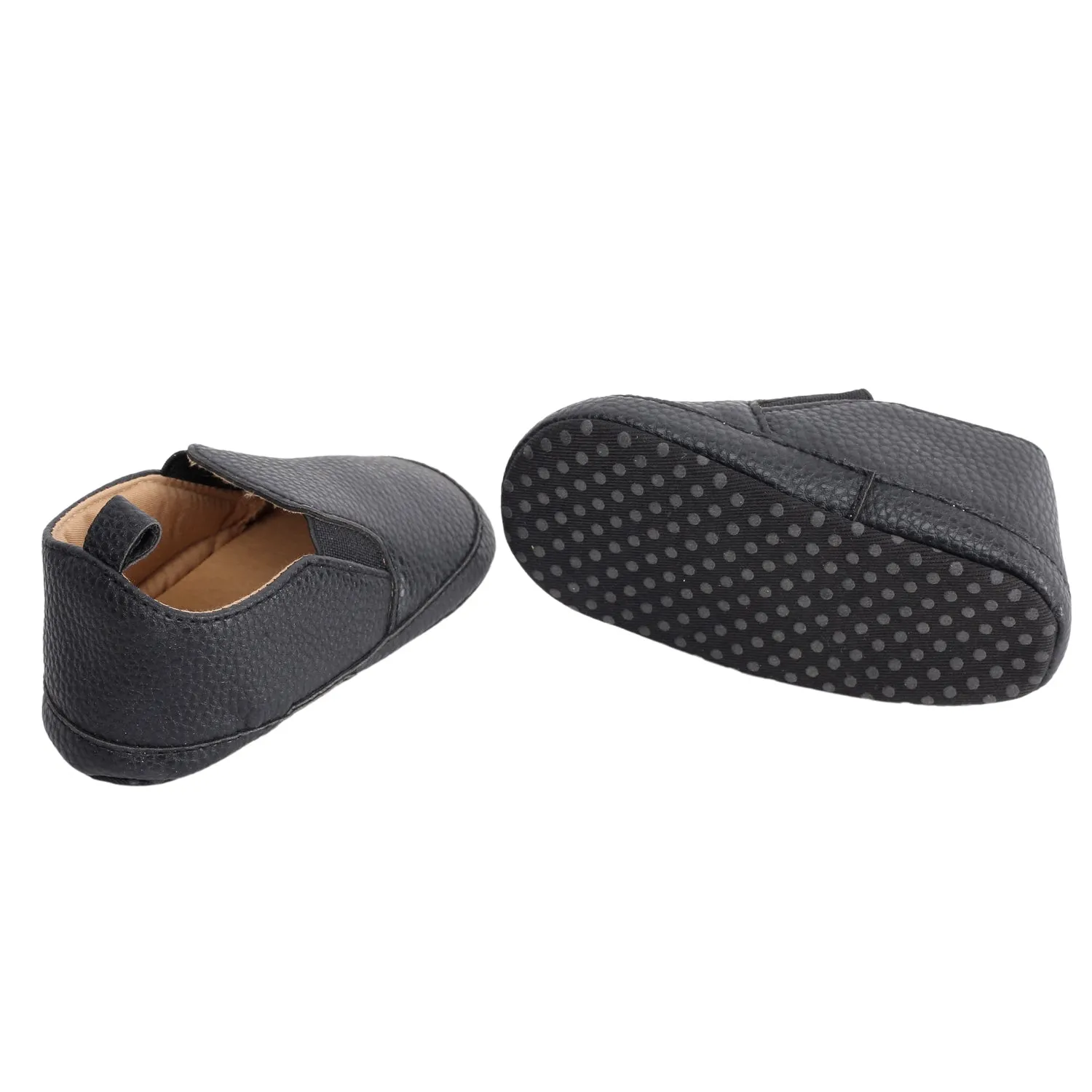 Baby Moo Leather Black Slip-On Booties