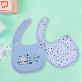 Baby Moo Two Friends Cotton 2 Pack Buttoned Feeding Bibs - Blue