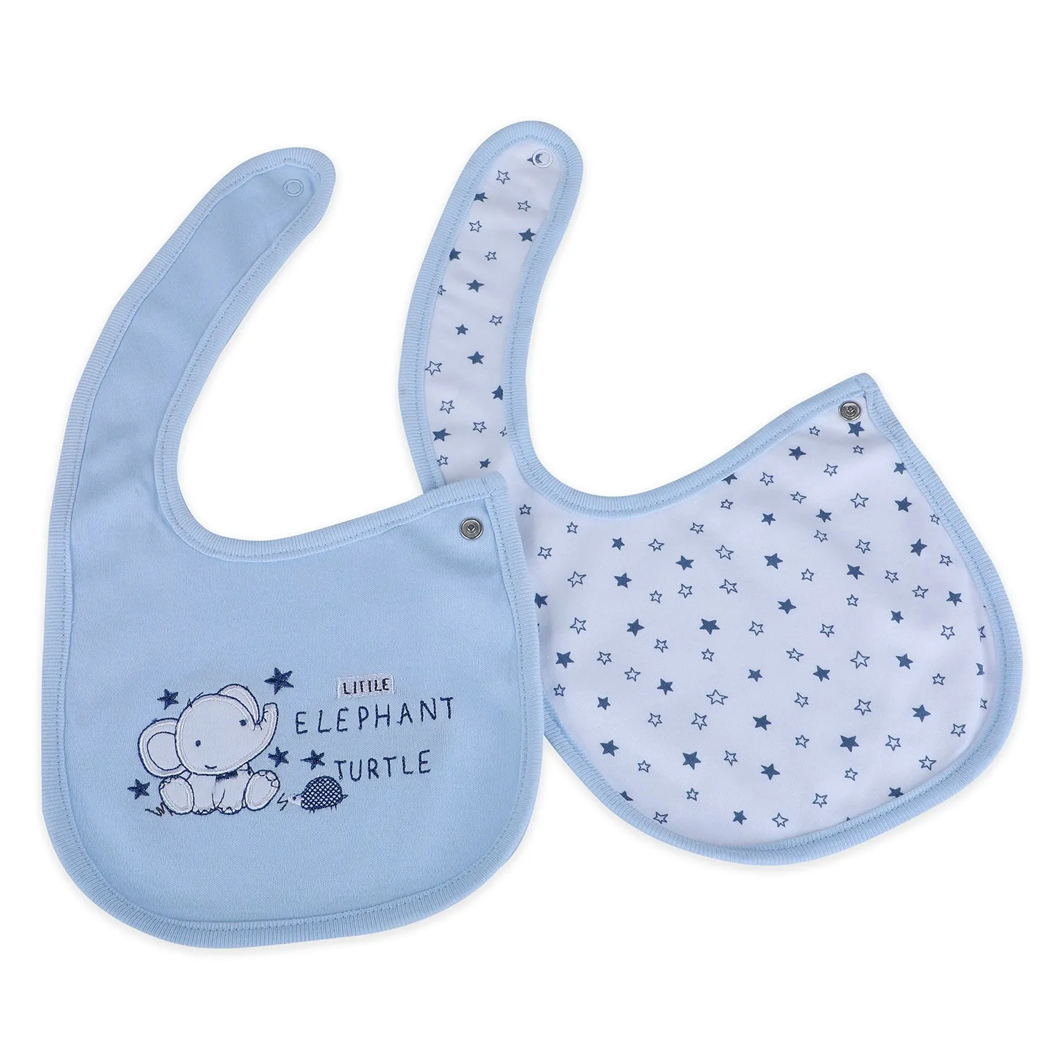 Baby Moo Two Friends Cotton 2 Pack Buttoned Feeding Bibs - Blue