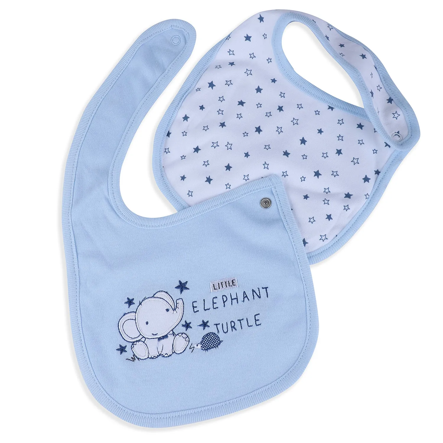 Baby Moo Two Friends Cotton 2 Pack Buttoned Feeding Bibs - Blue
